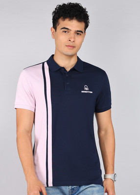 United Colors of Benetton Colorblock Men Polo Neck Dark Blue T-Shirt