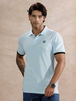 WROGN Solid Men Polo Neck Light Blue T-Shirt