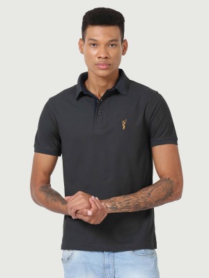 Stellers Solid Men Polo Neck Grey T-Shirt