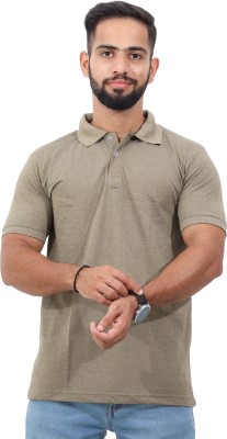 MellowClothing Solid Men Polo Neck Brown T-Shirt