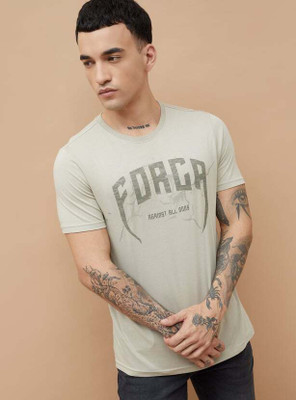 Forca by Lifestyle Printed Men Round Neck Beige T-Shirt