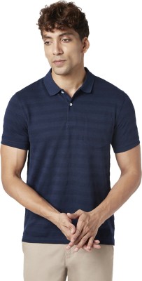 Byford by Pantaloons Self Design Men Polo Neck Dark Blue T-Shirt