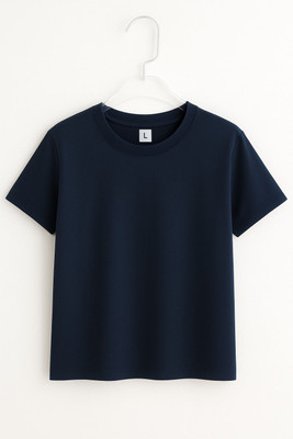 SONI BROS Solid Men Round Neck Navy Blue T-Shirt