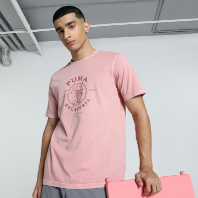 PUMA Solid Men Crew Neck Pink T-Shirt