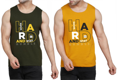 WOOSTRO Printed Men Scoop Neck Dark Green, Brown T-Shirt
