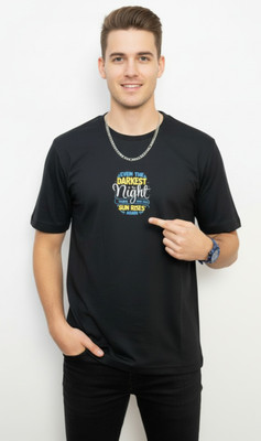 Elega Stride Printed Men Round Neck Black T-Shirt