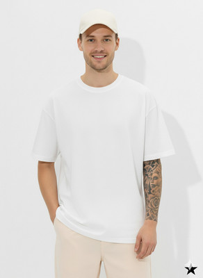RAOFABRIC Solid Men Crew Neck White T-Shirt