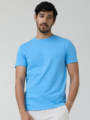 XYXX Solid Men Round Neck Blue T-Shirt