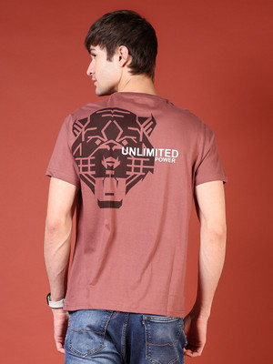 V-MART Printed Men Round Neck Brown T-Shirt