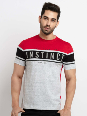 Status Quo Striped Men Round Neck Red T-Shirt