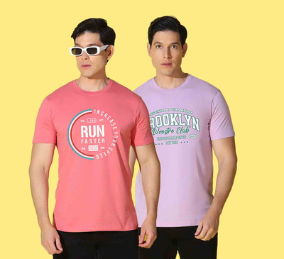 WOOSTRO Graphic Print Men Round Neck Purple, Pink T-Shirt