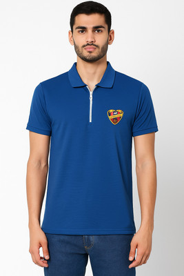 Ajmir Style Hub Self Design Men Polo Neck Blue T-Shirt