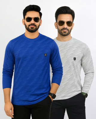 AVOLT Printed Men Round Neck Blue, White T-Shirt