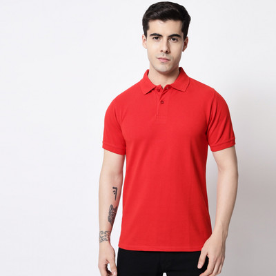SLOWLORIS Solid Men Polo Neck Red, Gold T-Shirt