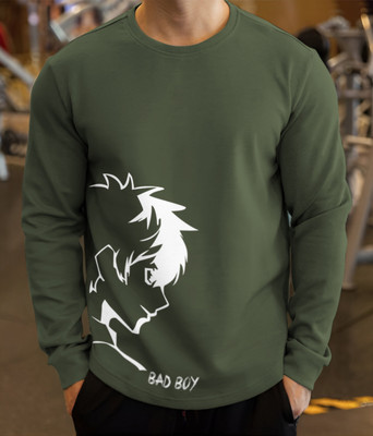 MOWA Printed Men Round Neck Dark Green T-Shirt