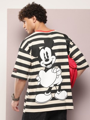 Kook N Keech Disney Striped Men Round Neck Beige T-Shirt