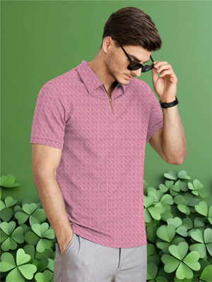 METRONAUT Self Design Men Polo Neck Pink T-Shirt