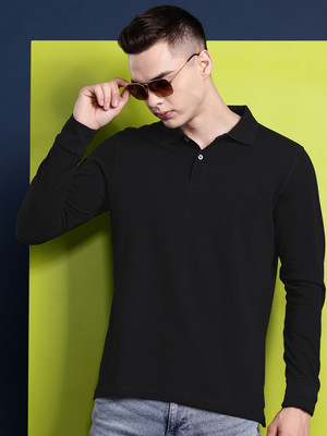 Hancock Solid Men Polo Neck Black T-Shirt