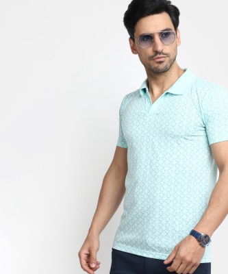 V-MART Printed Men Polo Neck Light Green T-Shirt