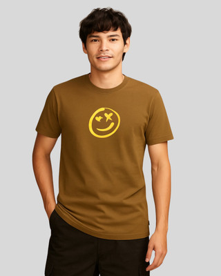 Sun N Summer Graphic Print Men Round Neck Beige T-Shirt