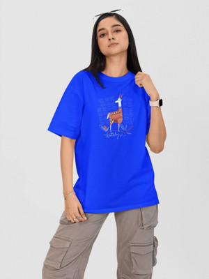 Moda Rapido Printed Women Round Neck Blue T-Shirt