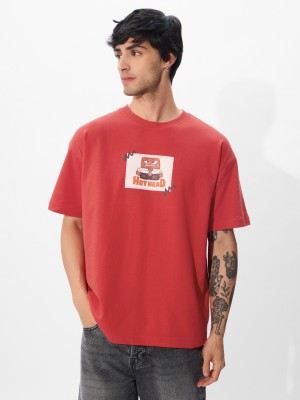 The Souled Store Printed Men Round Neck Red T-Shirt