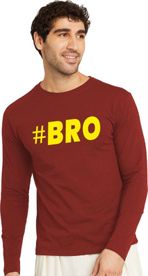 OrrganicChics Printed Men Round Neck Maroon T-Shirt