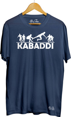 THE PRINT PLATTER Printed Men Round Neck Navy Blue T-Shirt