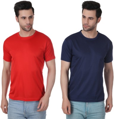 AVN Traders Solid Men Round Neck Red, Dark Blue T-Shirt