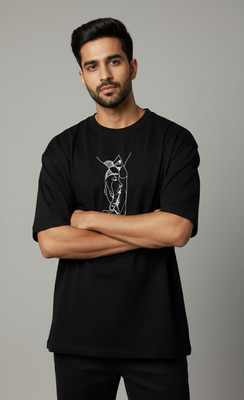 LXRY9 STUDIO Embroidered Men Round Neck Black T-Shirt