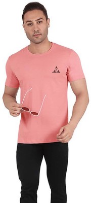 ADEN FOUR Solid Men Round Neck Pink T-Shirt