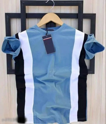 Marnto Striped Men Round Neck Blue T-Shirt