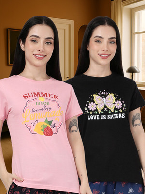 Kryptic Printed Women Round Neck Multicolor T-Shirt