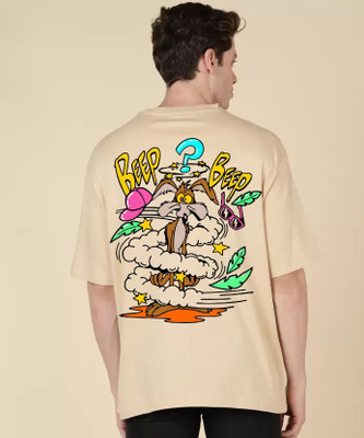 Clickwell Trend Printed, Typography Men Round Neck Beige T-Shirt