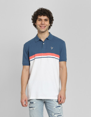 American Eagle Solid Men Polo Neck Blue T-Shirt