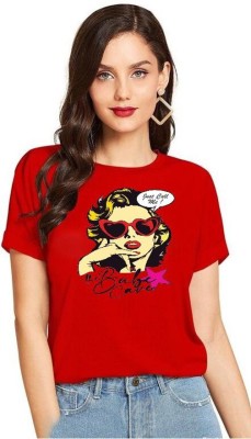 Cintia Printed, Typography Women Round Neck Red T-Shirt
