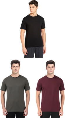 JOCKEY Solid Men Round Neck Black, Dark Green, Maroon T-Shirt