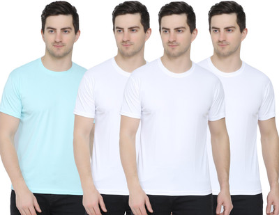 YUALIN CREATION Solid Men Round Neck White T-Shirt