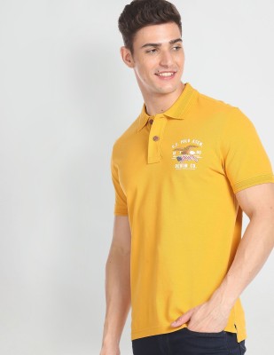 U.S. Polo Assn. Denim Co. Solid Men Polo Neck Yellow T-Shirt