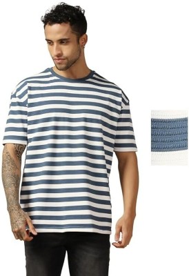 Leriya Fashion Striped Men Round Neck Blue, White T-Shirt