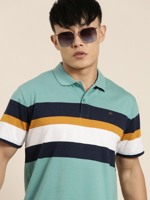 METRONAUT Striped Men Polo Neck Green T-Shirt