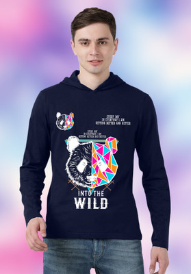 FastColors Printed Men Hooded Neck Dark Blue T-Shirt