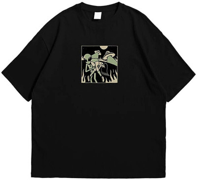 inblak Printed Men Round Neck Reversible Black T-Shirt