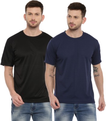 Smookyarora Solid Men Round Neck Black, Navy Blue T-Shirt