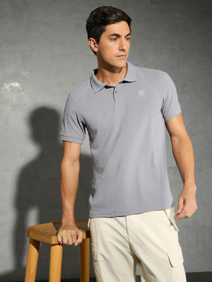 TECHNOSPORT Self Design Men Polo Neck Grey T-Shirt
