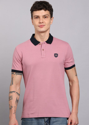 WROGN Solid Men Polo Neck Pink T-Shirt