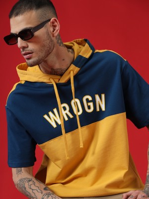 WROGN Typography, Colorblock Men Hooded Neck Blue T-Shirt