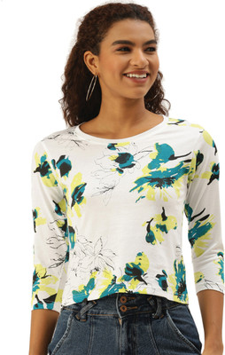 Kryptic Printed Women Round Neck White T-Shirt