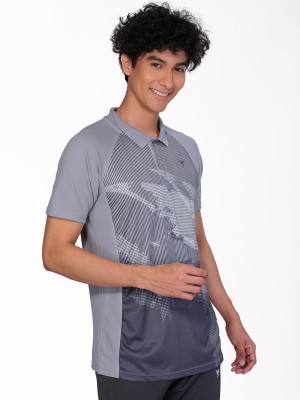 TECHNOSPORT Striped Men Polo Neck Grey T-Shirt