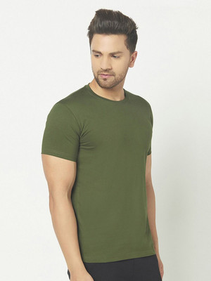 RULEDBYSUN Solid Men Round Neck Green T-Shirt